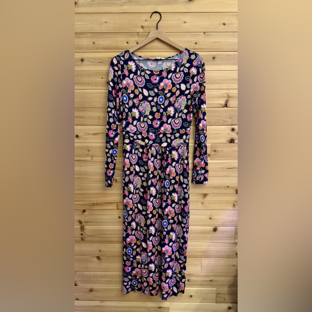Boden 8R Amelie Long Sleeve Jersey Stretchy Bold Colorful Midi Dress Boho